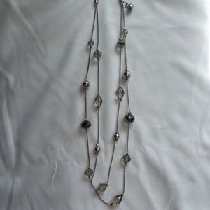 Layered necklace with black and silver crystals